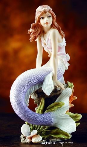 MERMAID SITTING ON LAGOON STATUE-WATCHING-ELEGANT (5860)