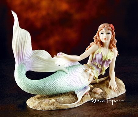 MERMAID LYING W PEARL-FIGURINE-STATUE (5859)