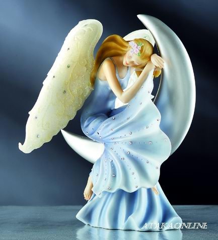 HANDPAINTED ANGEL W MOON FIGURINE-STATUE-SWEET DREAM (6100)