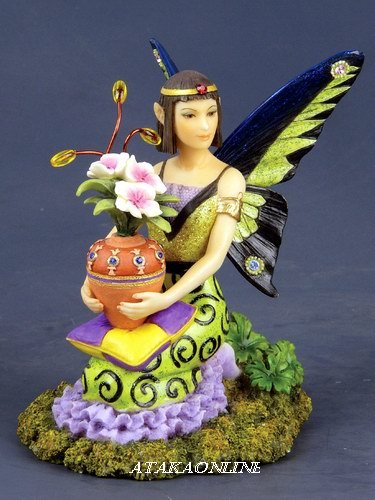 HANDPAINTED FAIRY STATUE-FIGURINE W POT OF FLOWERS (6532)