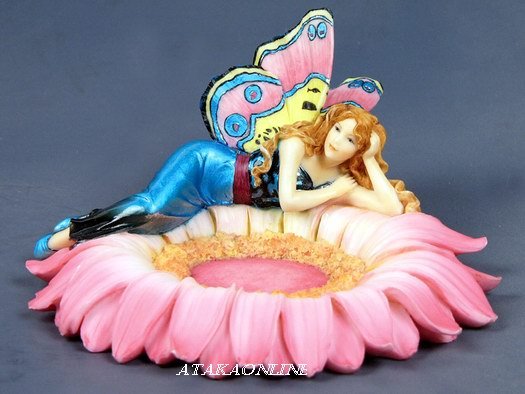 HANDPAINTED FLORAL JEWELRY DISH WITH FAIRY LYING DOWN (6540)