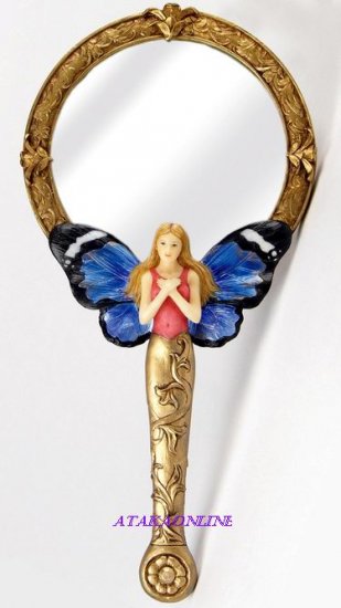 HANDPAINTED HAND MIRROR W DRAGONFLY FAIRY (6537)