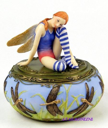 HANDPAINTED JEWELRY BOX W FAIRY & DRAGONFLY (6542)