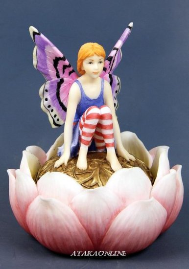 HANDPAINTED JEWELRY BOX W FAIRY SITTING ON WATER LILY (6543)