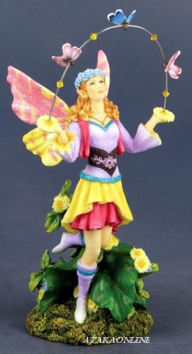 HANDPAINTED PLAYING FAIRY W BUTTERFLY STATUE-FIGURINE (6535)