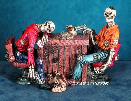 DEAD MAN'S HAND SKELETON-FIGURINE-STATUE-BIZARRE-HALLOWEEN (5702)