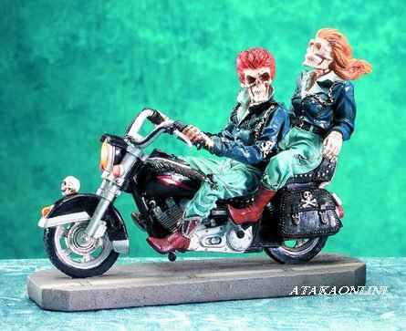 SKELETON COUPLE RIDING MOTORCYCLE-LOVE-HARLEY DAVIDSON STYLE-HALLOWEEN (5058)
