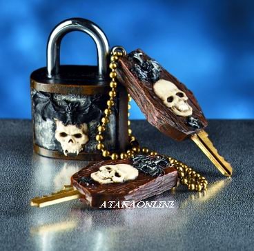 SKULL KEY AND LOCK-SKULL PADLOCK-BAT-LOCKER (5890)