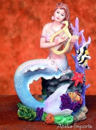 MERMAID PLAYING INSTRUMENT-FIGURINE-STATUE (5727)