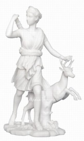 GREEK-ROMAN GODDESS DIANA w DEER STATUE-GORGEOUS (6299)