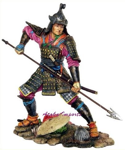 JAPANESE SAMURAI WARRIOR w SPEAR STATUE-COLORFUL (6254)