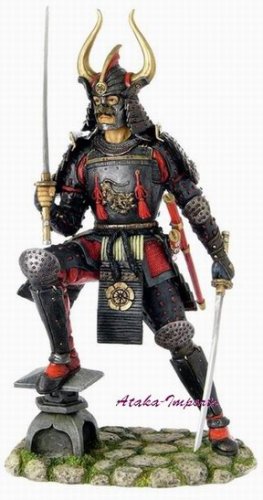 JAPANESE SAMURAI w 2 SWORDS ARMOR STATUE-NITO KENJUTSU (6256)