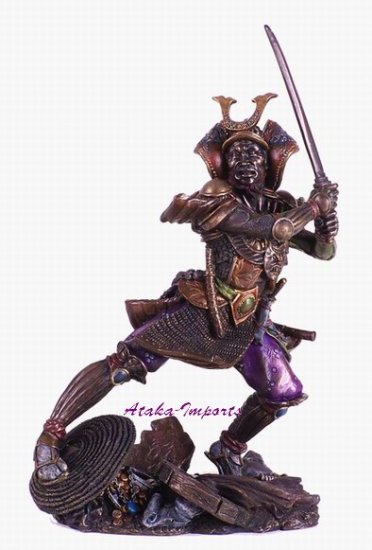 JAPANESE SAMURAI GENERAL-WARRIOR STATUE-BRONZE APPEARANCE (6147)