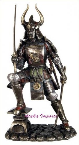 JAPANESE SAMURAI-NITO KENJUTSU STATUE-BRONZE APPEARANCE (6373)