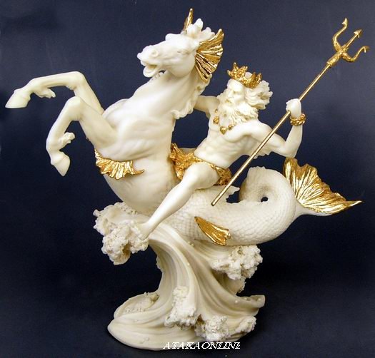 POISEDON RIDING SEA HORSE-GREEK METHOLGOY-ROMAN-SCULPTURE-ARTWORK-MUSEUM COLLECTION (6445)