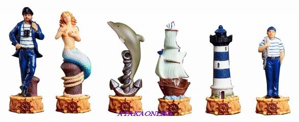 NAUTICAL CHESS SET-HANDPAINTED-ANCIENT-SAILOR (6195)