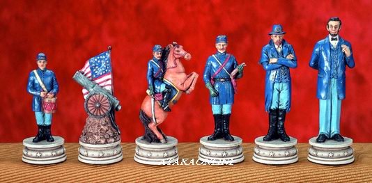 U.S. CIVIL WAR CHESS SET-HANDPAINTED-ANCIENT-SPECIAL (5126)