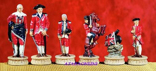 AMERICAN REVOLUTION CHESS SET-HANDPAINTED-ANCIENT (5281s)