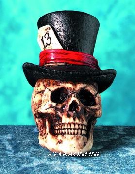 SKULL W TOP HAT #13 FIGURINE-SKELETON-LUCKY-HALLOWEEN (4724)