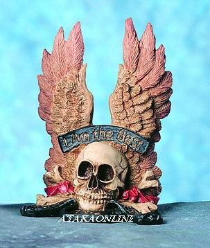 SKULL W WINGS FIGURINE-SKELETON-I AM THE BEST-HALLOWEEN (4726)