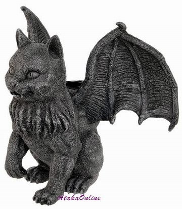WINGED CAT GARGOYLE-GOTHIC-CANDLE HOLDER-CANDLEHOLDER (6317)