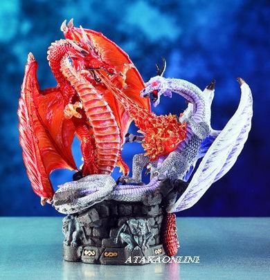 TWO FIGHTING DRAGONS-FIGURINE-STATUE (4023)