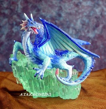 BLUE DRAGON ON CRYSTAL ROCK-FIGURINE-STATUE (5379)