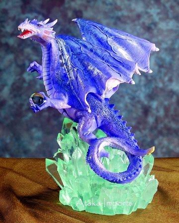 PURPLE DRAGON ON CRYSTAL ROCK-FIGURINE-STATUE (5380-1)