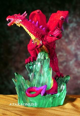 RED DRAGON ON CRYSTAL ROCK-FIGURINE-STATUE (5434)