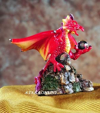 RED DRAGON HOLDING ORB-FIGURINE-STATUE (5199)