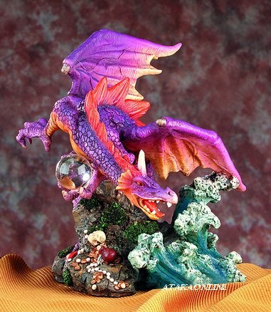 DRAGON HOLDING ORB-OCEAN-TURF-FIGURINE-STATUE (5012)