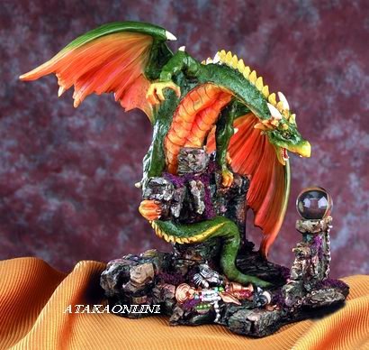 DRAGON W TREASURE AND ORB-FIGURINE-STATUE (5010)