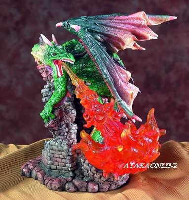 GREEN DRAGON BREATHING FIRE-FIGURINE-STATUE (5541)