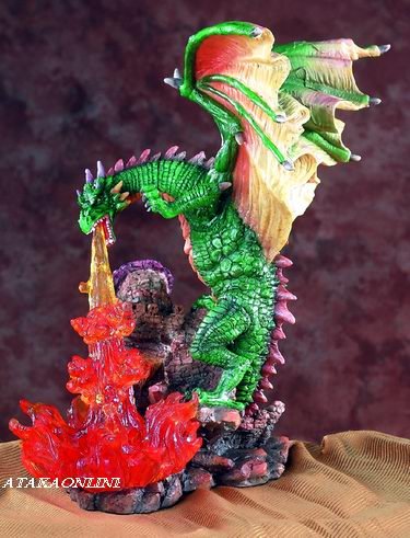 GREEN DRAGON BREATHING FIRE-FIGURINE-STATUE (5543)