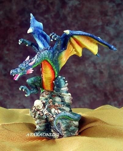 BLUE DRAGON HOLDING ORB-FIGURINE-STATUE (5366)