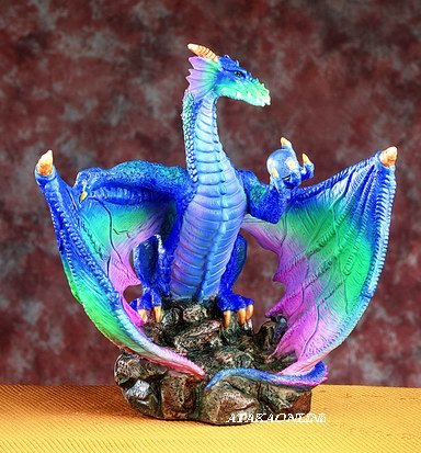 DRAGON W OPEN WINGS- HOLDING ORB-FIGURINE-STATUE (5016)