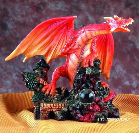 RED DRAGON STEPPING ON CASTLE-FIGURINE-STATUE (5011)