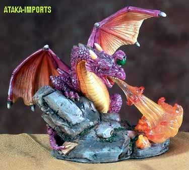 PURPLE DRAGON BREATHING FIRE-FIGURINE-STATUE (5550)