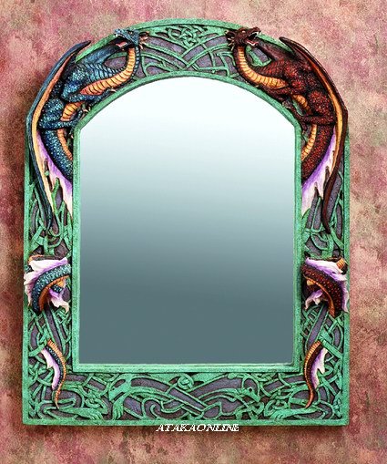 DUAL DRAGON MIRROR WITH CANDLEHOLDE-FIGURINE-STATUE (5909)