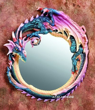 ROUND DRAGON MIRROR-COLORFUL-FIGURINE-STATUE (5910)