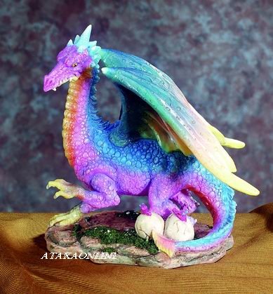 RAINBOW DRAGON W BABIES-FIGURINE-STATUE (5368)