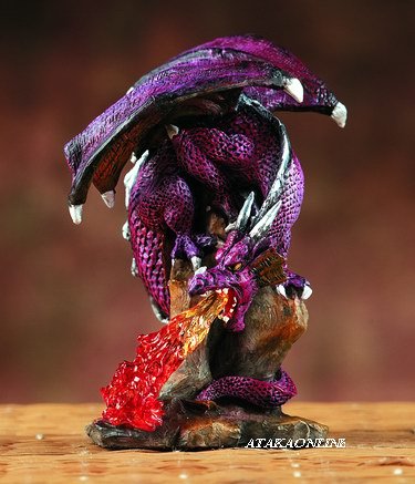 PURPLE DRAGON BREATHING FIRE-FIGURINE-STATUE (5980)