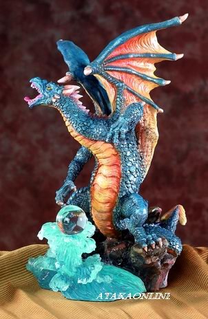 BLUE DRAGON W ORB-FIGURINE-STATUE (5552)