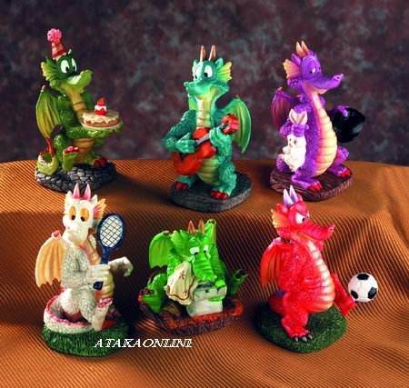 PLYAFUL DRAGON-CUTE-CARTOON-FIGURINE-STATUE-SET OF 6 (5036)
