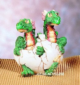 TWO HEADED GREEN DRAGON HATCHING-FIGURINE-STATUE (4679)