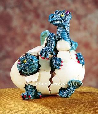 DOULBE DRAGON HATCHING-FIGURINE-STATUE (5196)