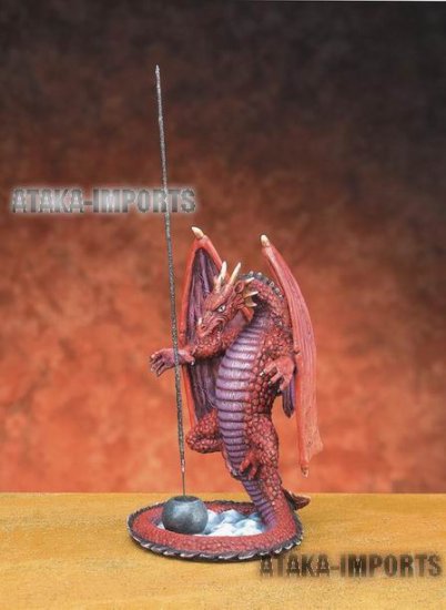 RED DRAGON INCENSE BURNER-FIGURINE-STATUE (5792)