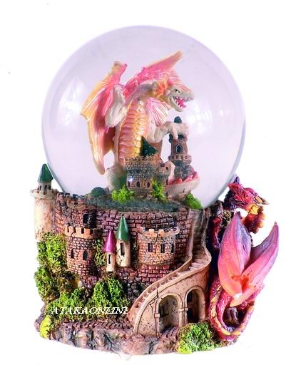 WHITE DRAGON-WATER GLOBE-FIGURINE-STATUE (5048)