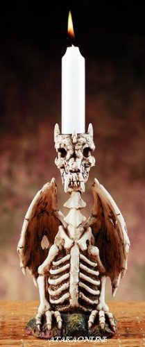 SKELETON DRAGON CANDLEHOLDER-FIGURINE-STATUE (5877)