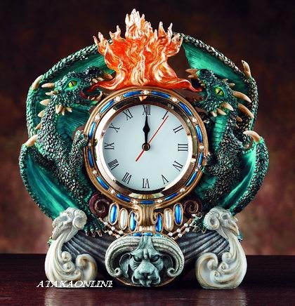 DRAGON CLOCK W DRWER-FLAMING (4046)